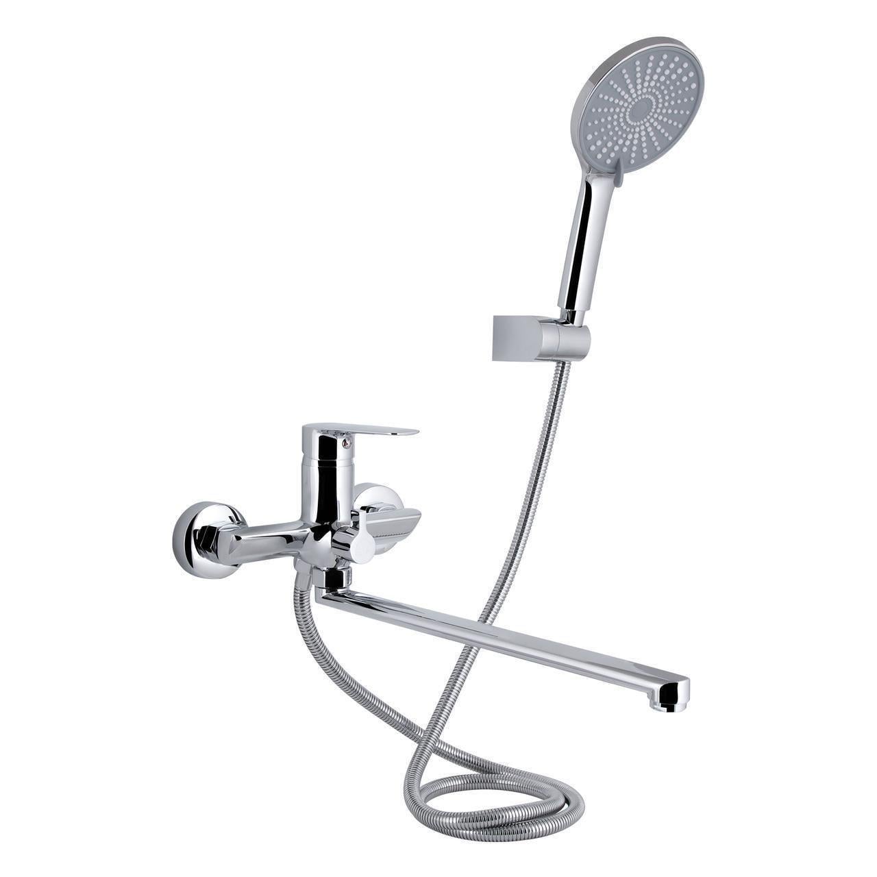 Смеситель для ванны Qtap Leo New QTLEO2601CRM45562 с длинным поворотным изливом с душевым гарнитуром Chrome (2552213016)