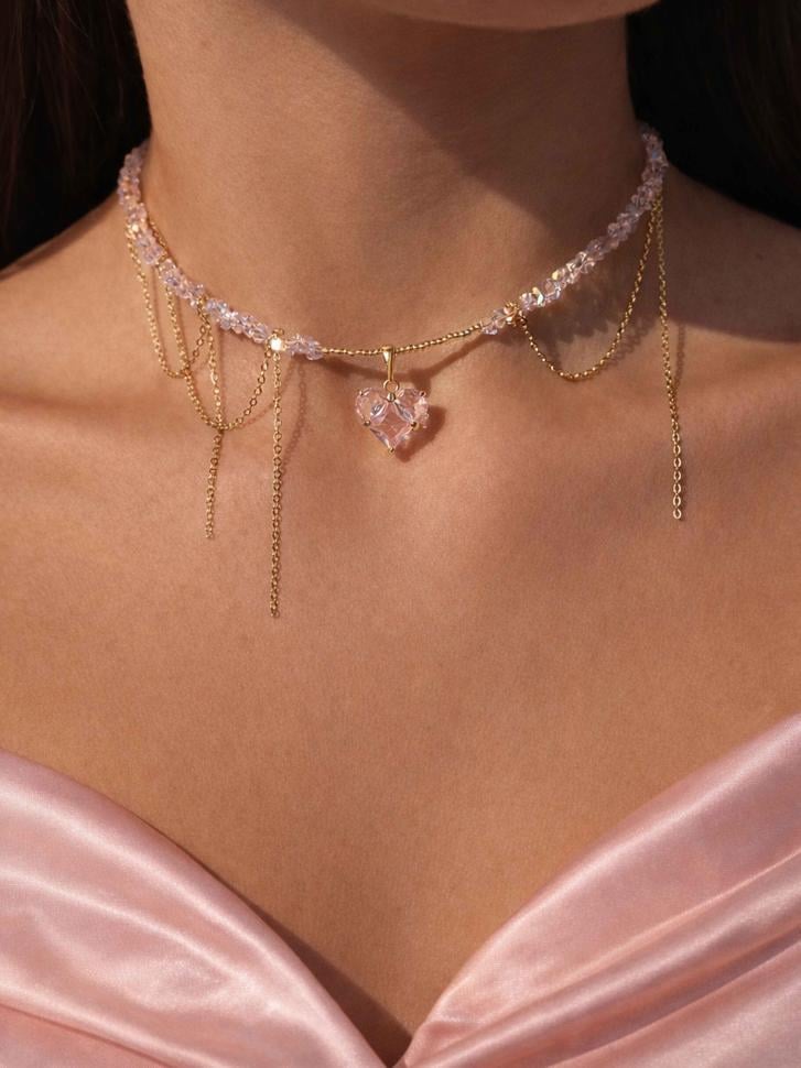 Колье на шею с сердцем и цепочками (5645)