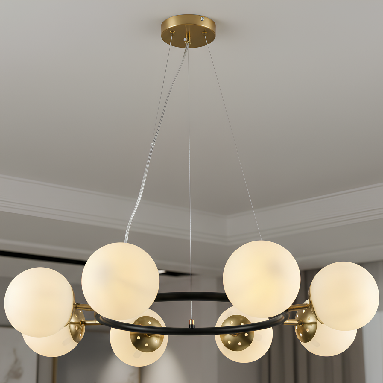 Люстра Sirius с металлическим каркасом-кольцом под восемь ламп Е14 Медный/Черный (G 74542/8 CP+Matte Black)