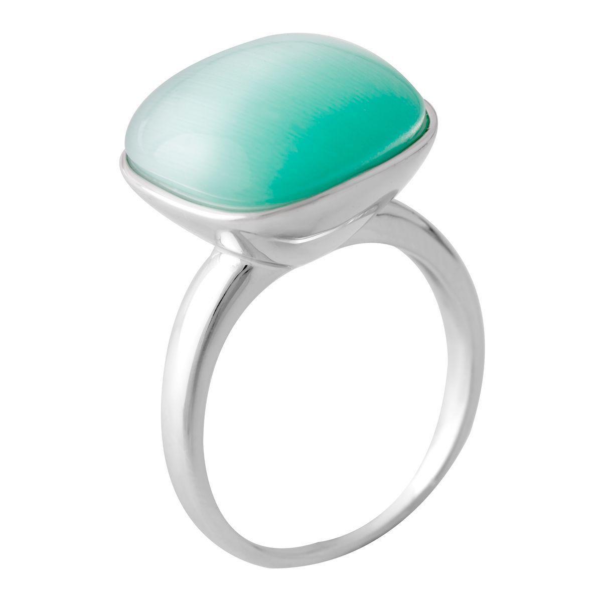 Кольцо серебряное с кошачьим глазом бирюзового цвета р. 17,5 Кольцо серебряное с кошачьим глазом бирюзового цвета р. 17,5