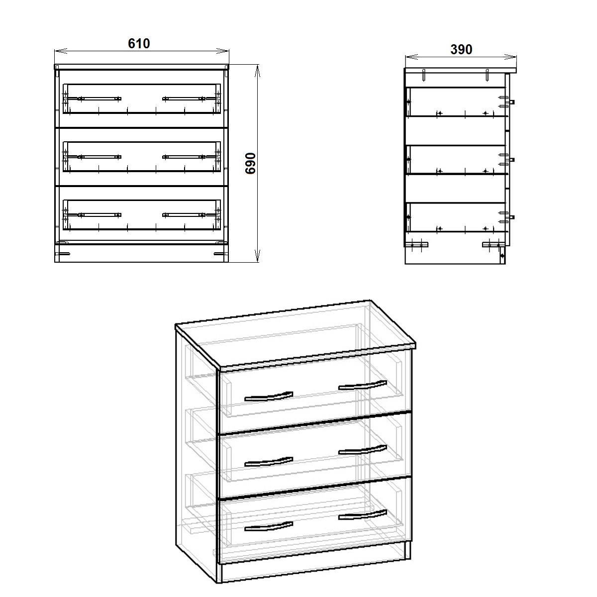 Комод Компаніт з 3 шухлядами 61х39х69 см Дуб сонома (26932805) - фото 2 Комод Компаніт з 3 шухлядами 61х39х69 см Дуб сонома (26932805) - фото 2