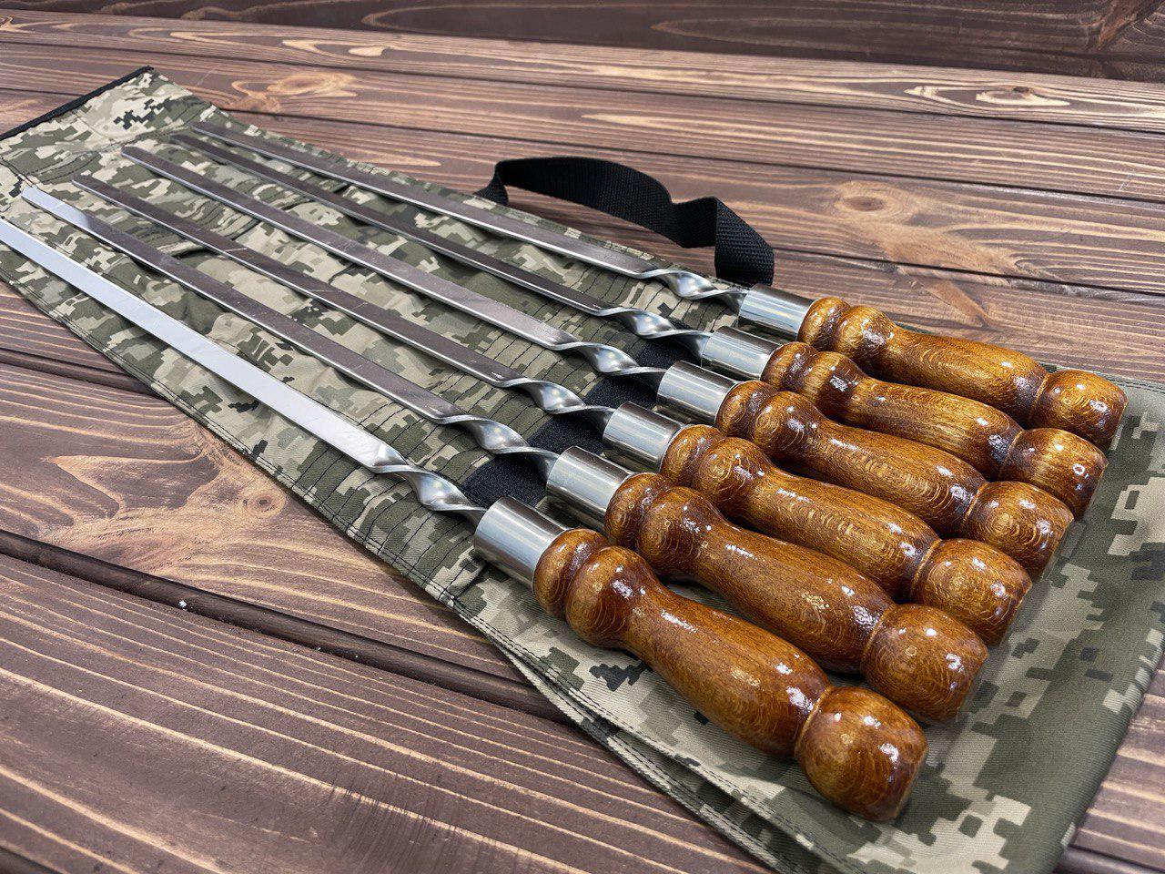 Шампуры в чехле Profi 1 ручная работа с деревянной ручкой