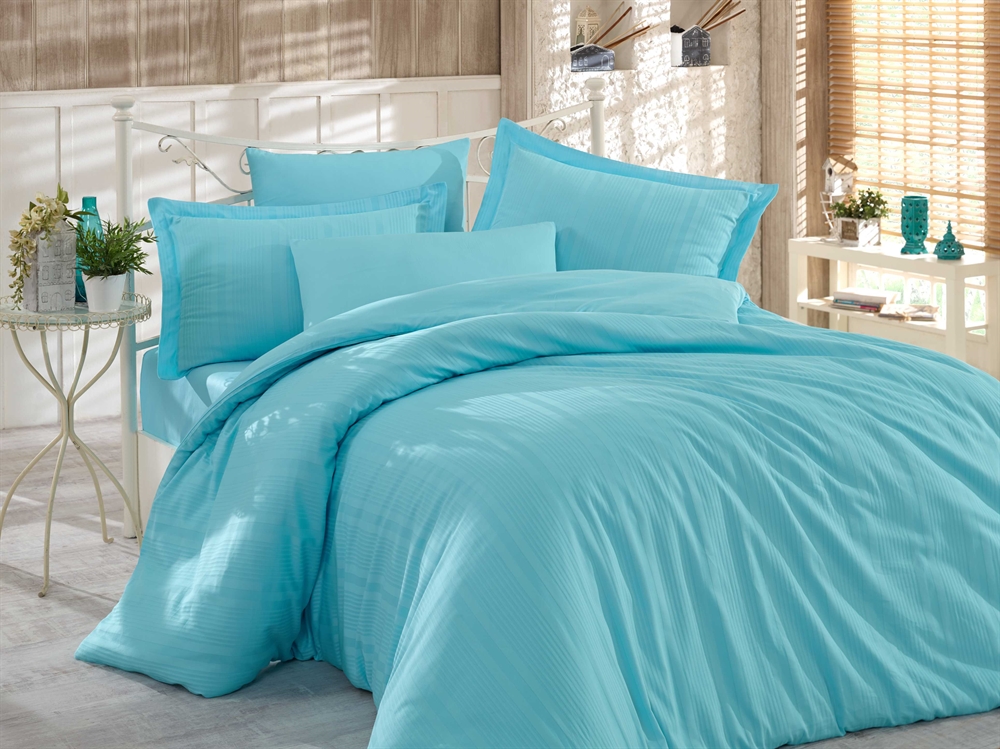 Комплект постельного белья Hobby Exclusive Sateen Diamond Stripe 200х220 см/50х70 см 2 шт./70х70 см 2 шт. Аква