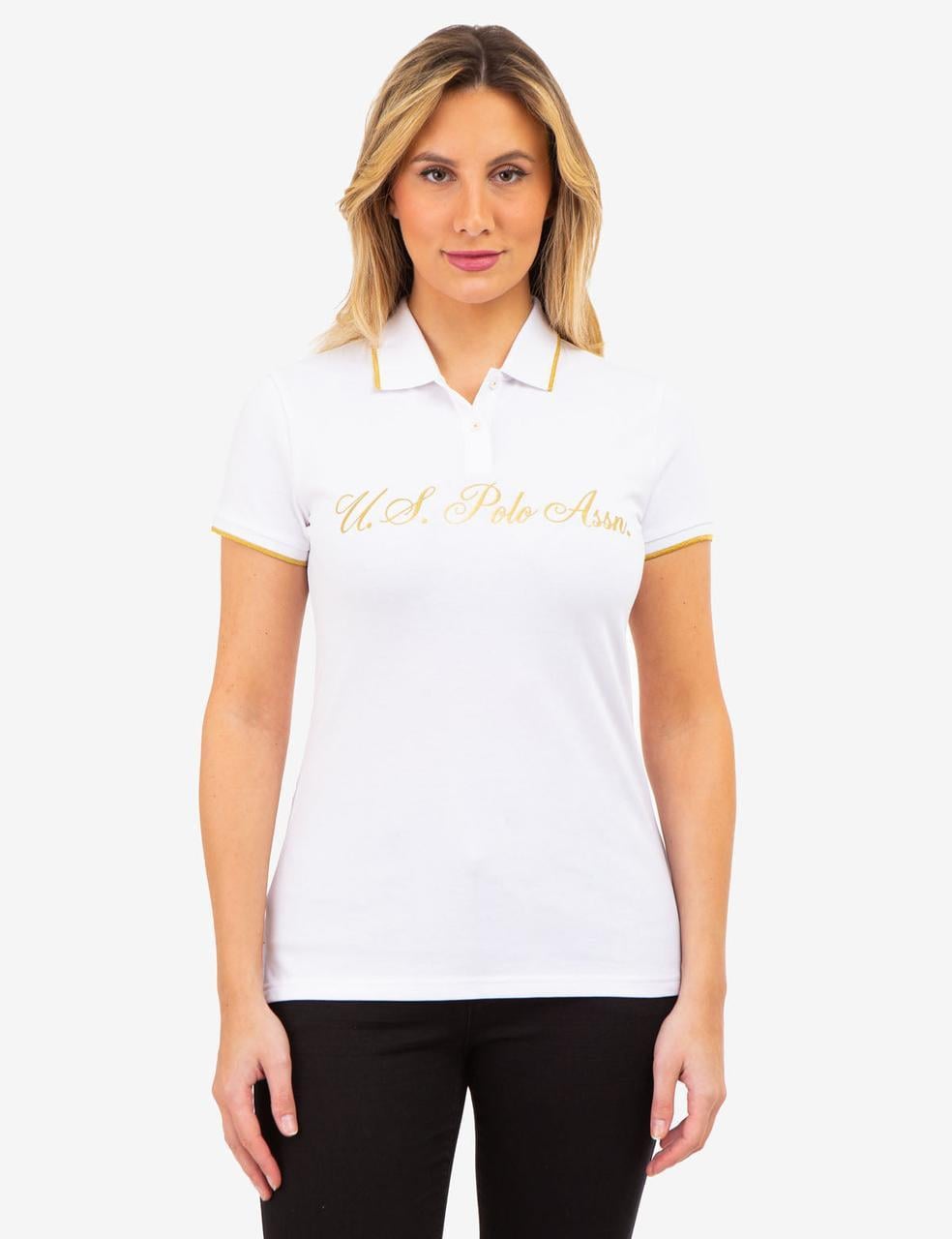 Поло женское US Polo ASSN L Белый/Золотой (786660552843)
