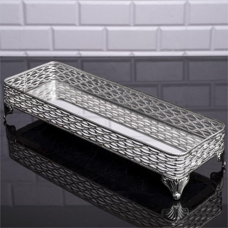 Ваза для цукерок Zeyve металева з дзеркальною підставою 40x14 см Сріблястий (306G)