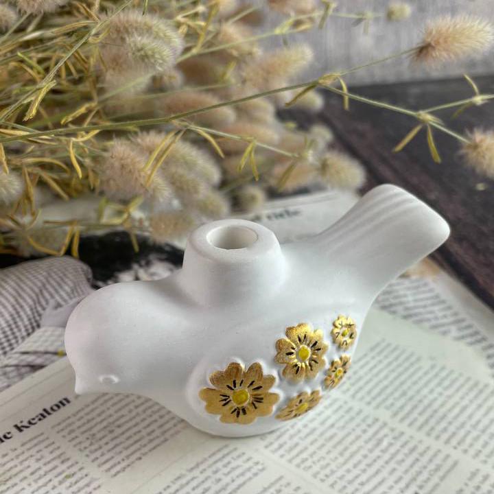 Підсвічник для тонких свічок 5candles "Квіткова Куріпка" Білий із золотим орнаментом (1556_7-445)