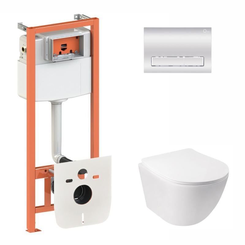 Инсталляция 3в1 Qtap Nest QT0133M425 с панелью смыва линейной QT0111M08381CRM и унитазом с сиденьем Jay QT07335176W (30344630)