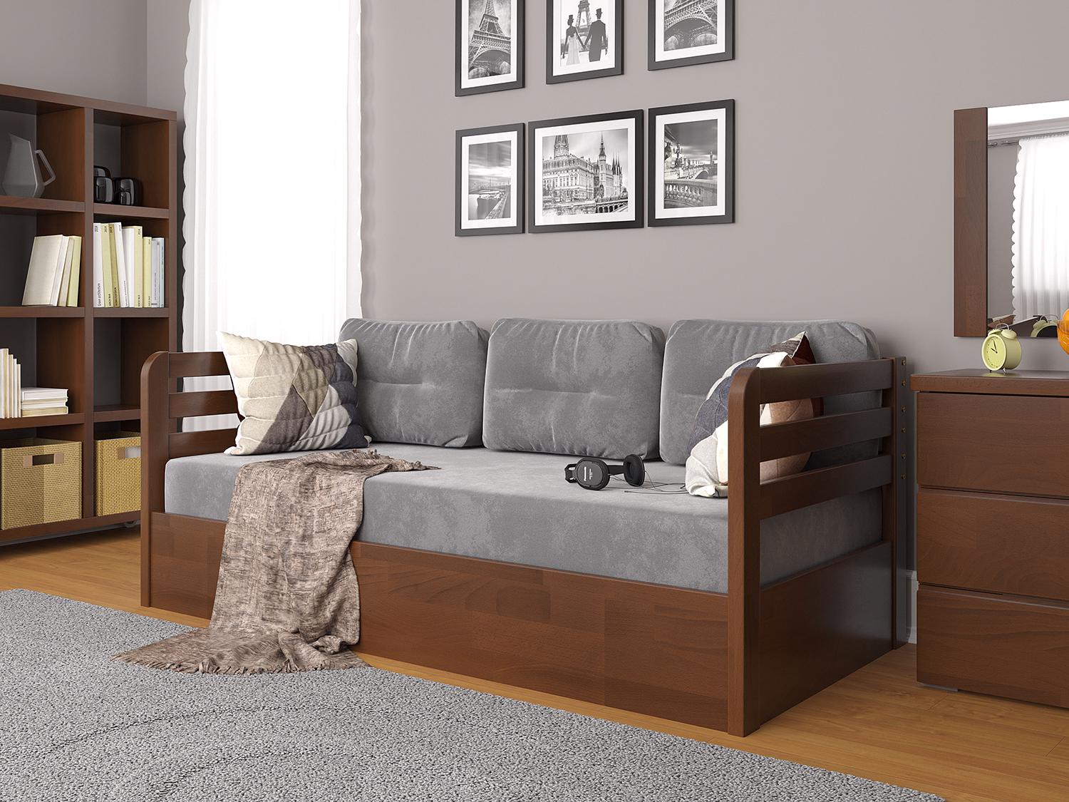 Кровать детская деревянная Arbor Немо Люкс 80х190 см с подъемным механизмом Темный орех