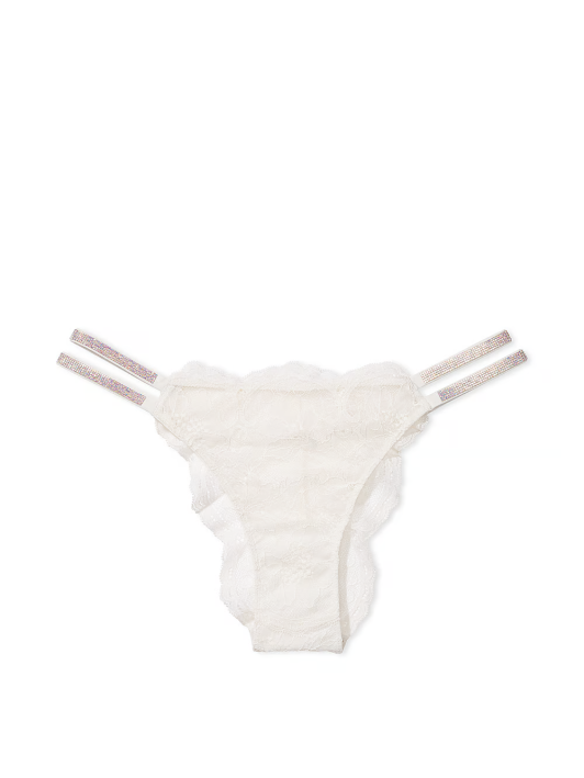 Труси Victoria's Secret Double Shine Strap Lace Brazilian Panty S Білий (27922374)