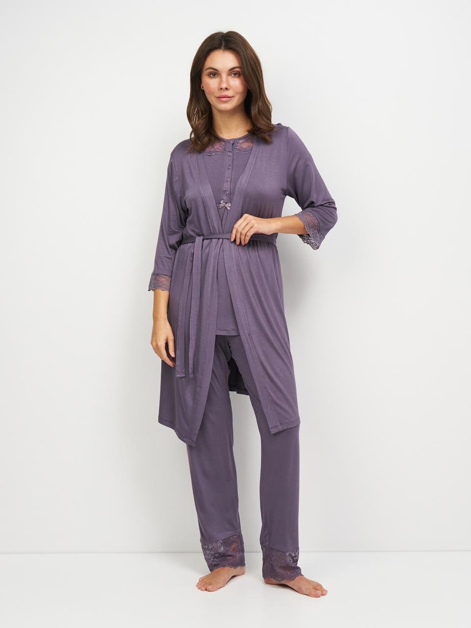 Пижама женская Cotpark халат/брюки/футболка 2XL Фиолетовый (16187-01-2XL) Пижама женская Cotpark халат/брюки/футболка 2XL Фиолетовый (16187-01-2XL)