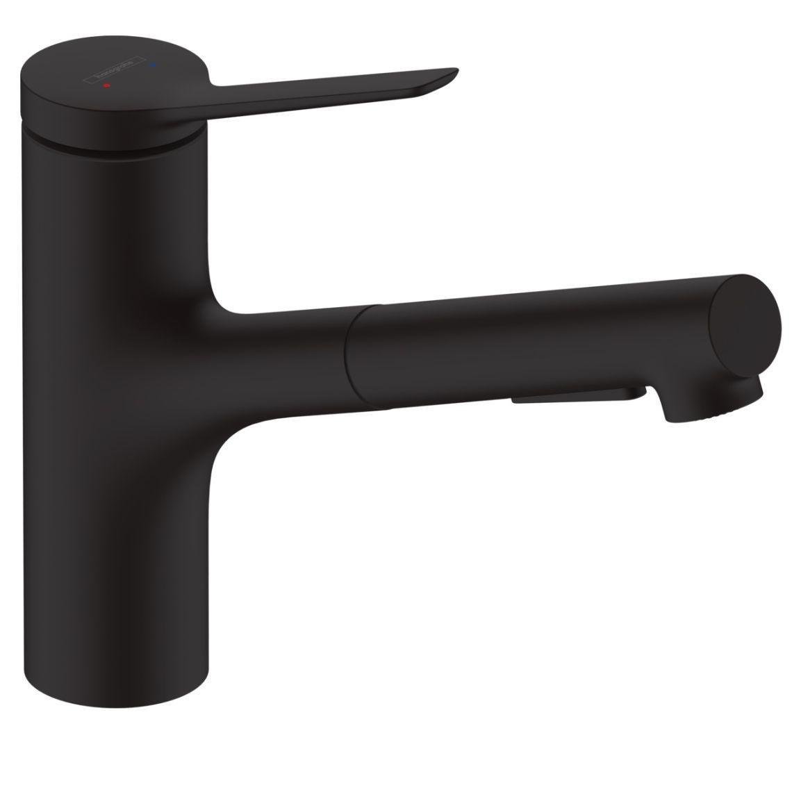Змішувач кухонний Hansgrohe Zesis M33 150 2jet з витяжним виливом sBox Lite Black matt (74803670)