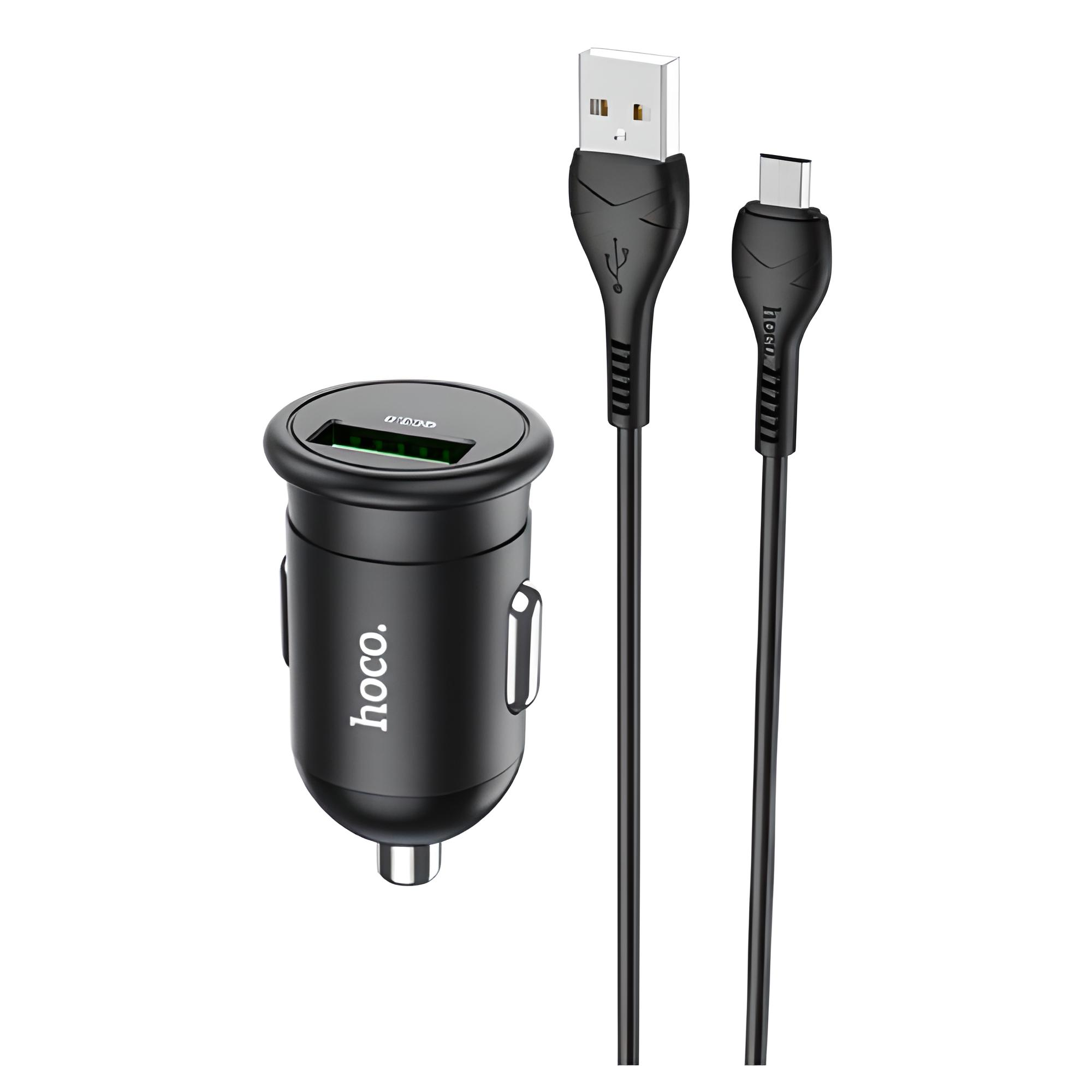 Адаптер автомобильный Hoco Micro USB Z43 1 USB 3 A QC 18 W Black