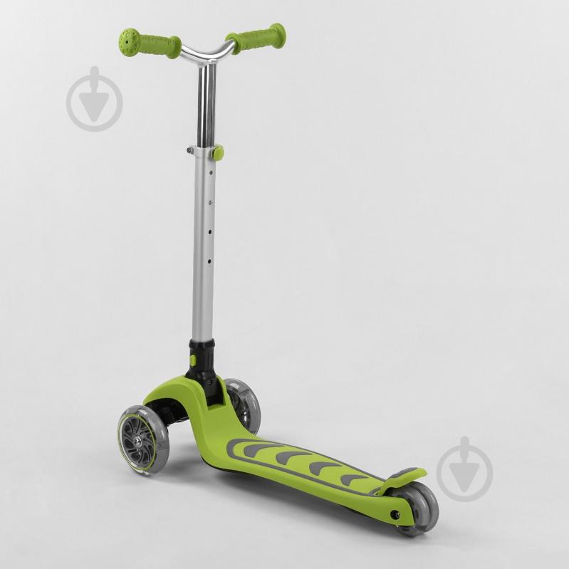 Самокат трехколесный Best Scooter складной алюминиевый руль, 4 колеса PU со светом Light green (102320) - фото 4