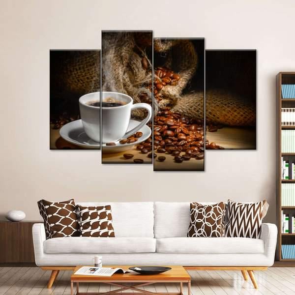 Модульная картина KIL Art Чашка американо с зёрнами кофе из четырех частей 89x56 см (M4_M_69)