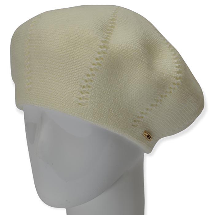 Берет женский Lirus Ариэль из шерсти двойной с узором Молочный