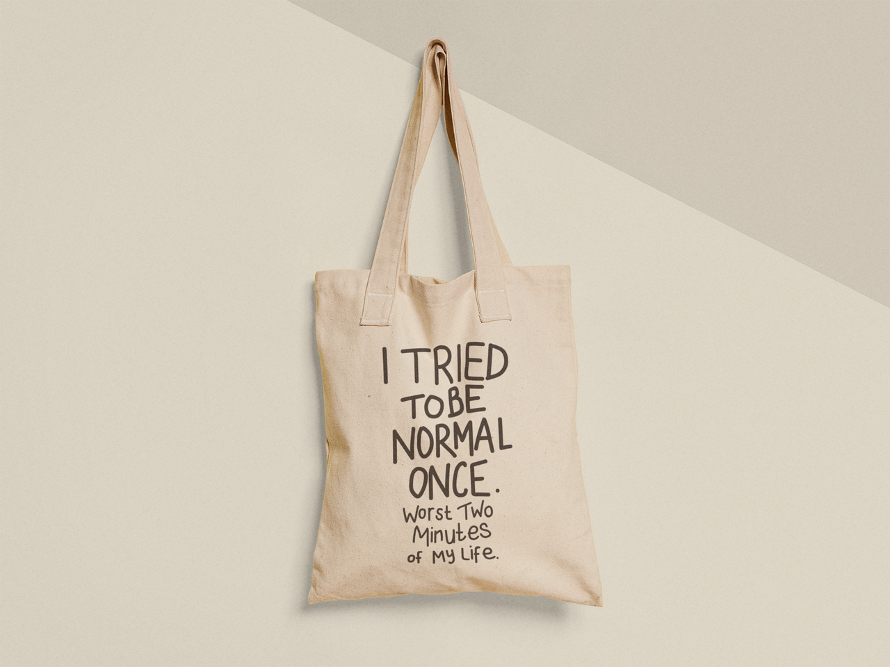 Эко-сумка шоппер с принтом "I tried to be normal" 38х40 см Бежевый (ПН424-Т)