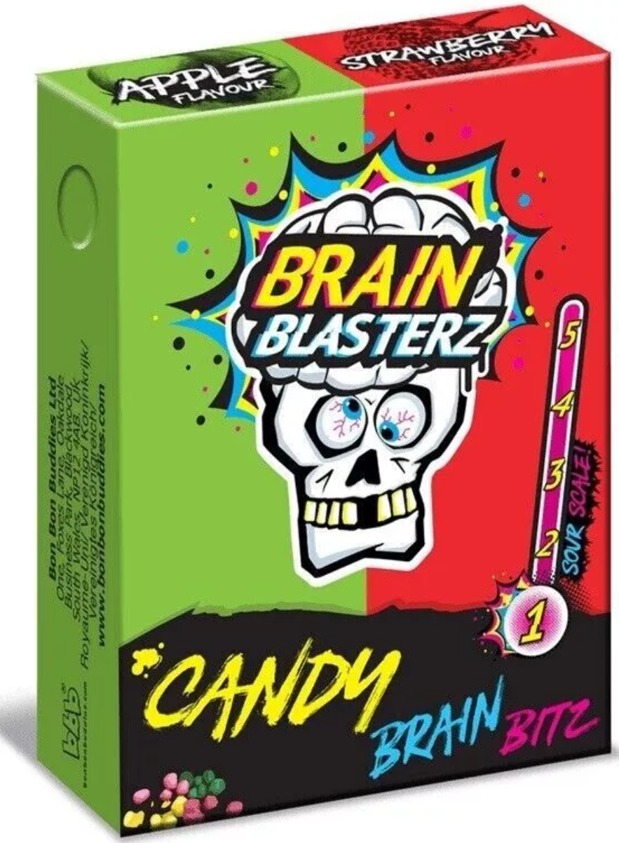 Конфеты кислые-драже Brain Blasterz Sour Candy Bitz Apple Strawberry 45 г (2486287316)