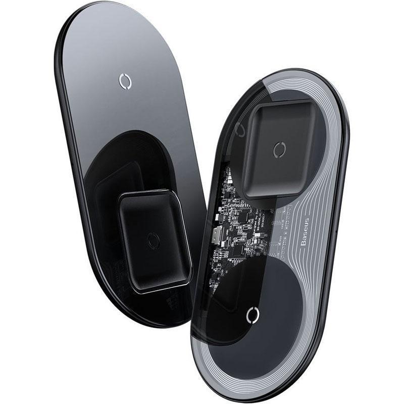 Устройство беспроводное зарядное Baseus WXJK-C01 Simple Pro Edition 2в1 Phone/Pods 18W Black - фото 3