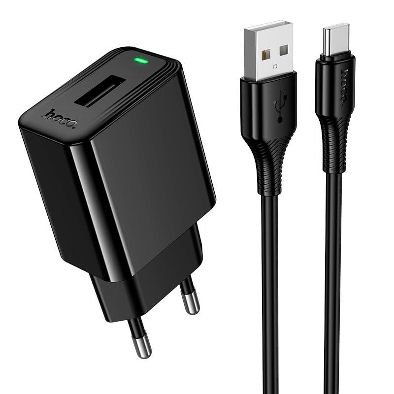 Зарядний пристрій мережевий Hoco CS91A 10.5 Вт з портом 1xUSB-A і кабелем Type-C Black (24386)