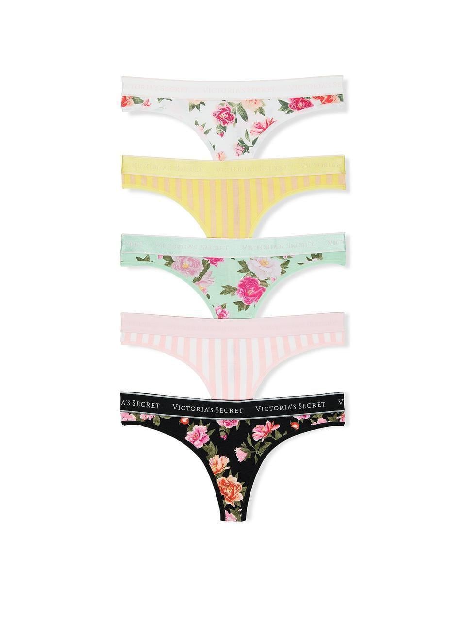 Набор трусиков Victoria Secret Logo Cotton Thong 5 шт. M Разноцветный (2859080713)