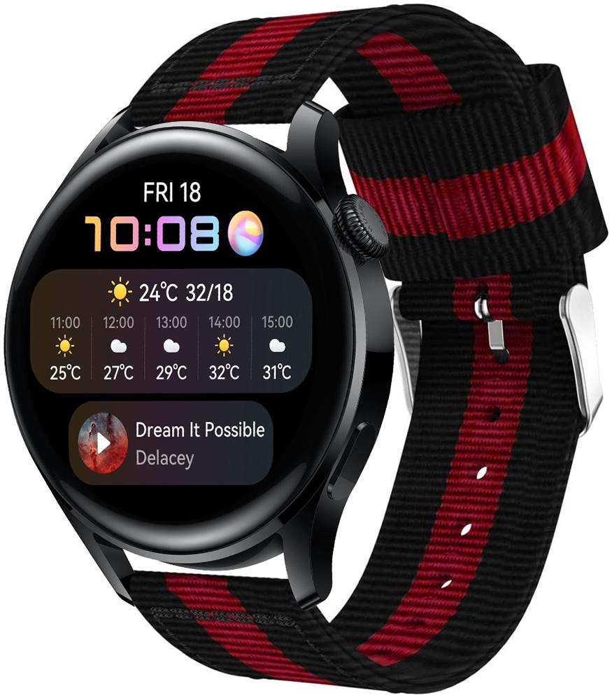 Ремешок тканевый Canvas для Huawei Watch 3 Black/Red (22531)