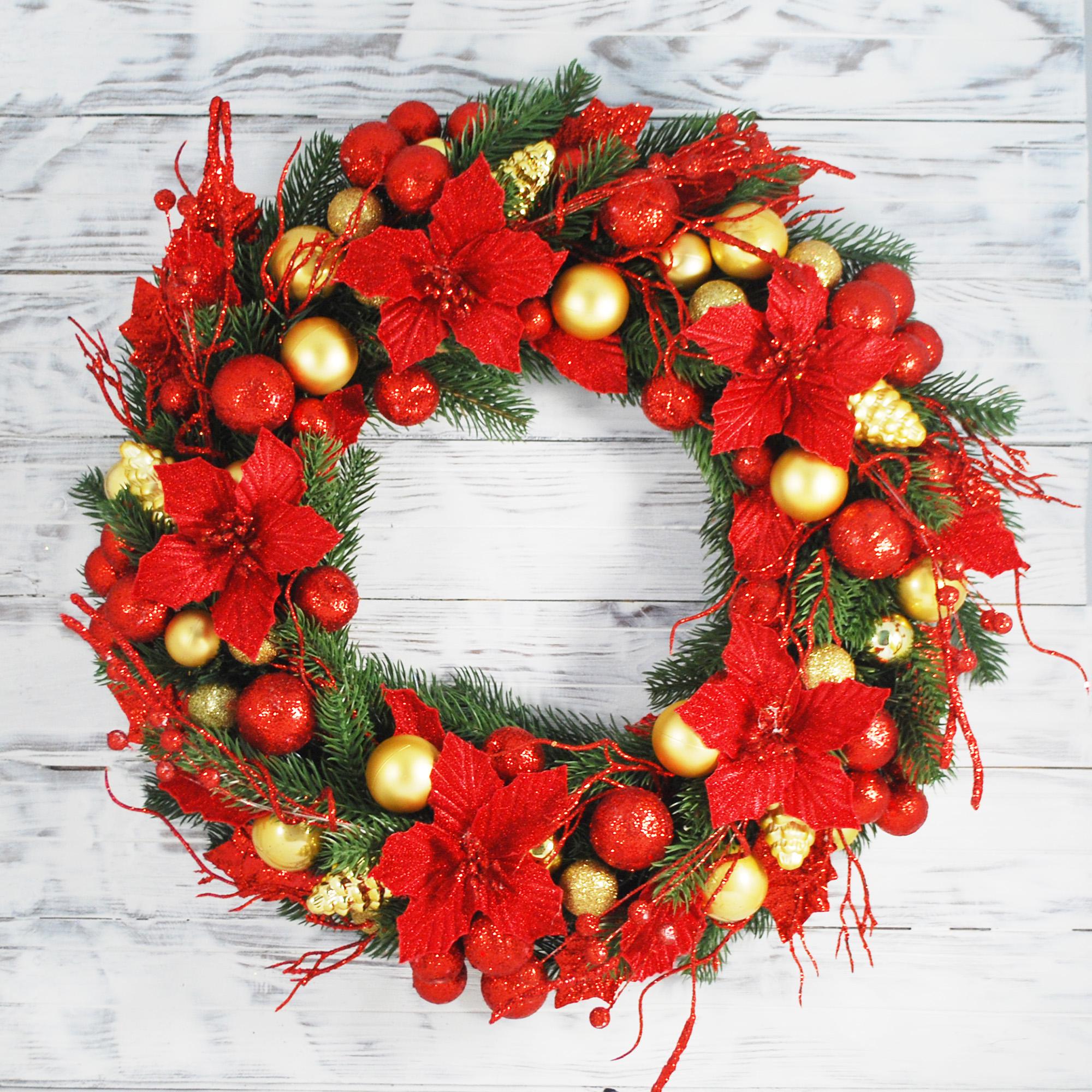 Вінок новорічний 40 см Червоний/Золотий (4763713) - фото 3 Вінок новорічний 40 см Червоний/Золотий (4763713) - фото 3