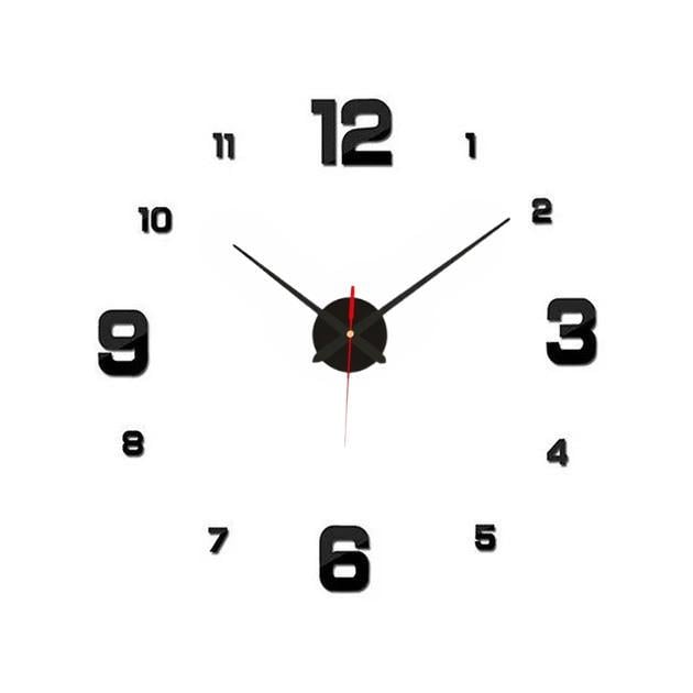 Часы настенные 3D Realm бескаркасные с бесшумным механизмом самоклеящиеся 40 см Черный (D-0119)