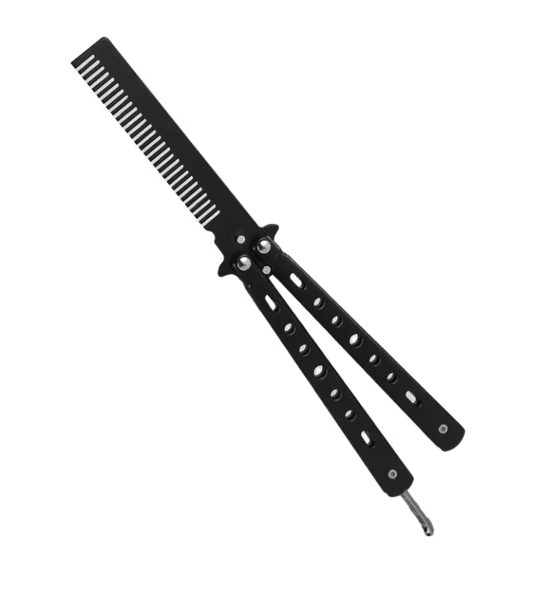 Гребінець для волосся та бороди Метелик складаний з нержавіючої сталі Чорний (29468609)