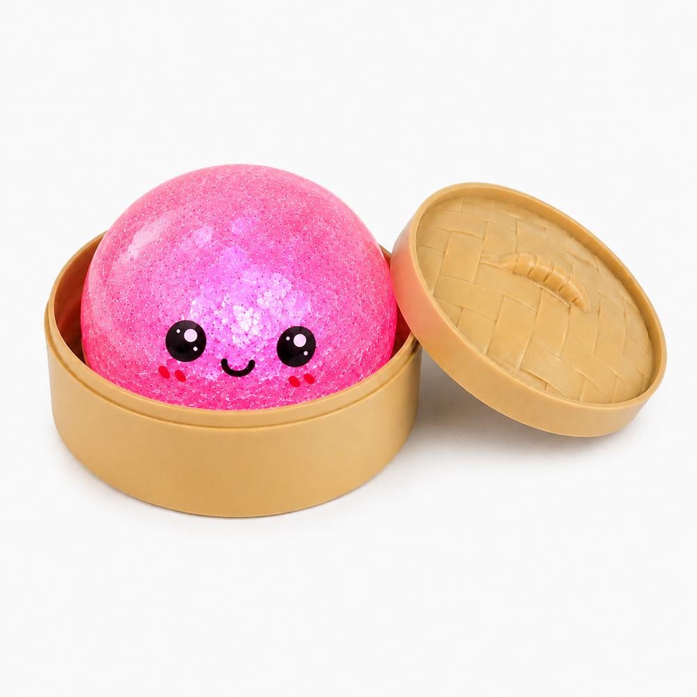 Игрушка антистресс сквиш Пельмень Glitter LED 10 см светящийся Розовый (34-рож-FF-1(BZ-17))