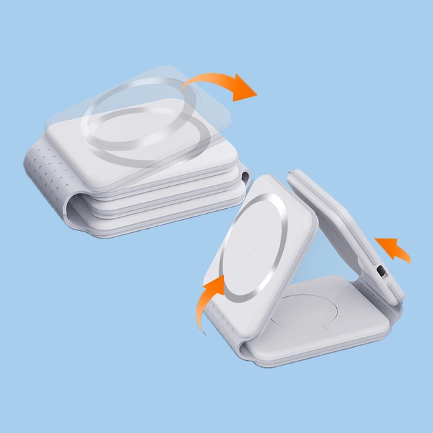 Зарядний пристрій 3в1 для телефону/годинника магнітний складний бездротовий Білий (21165433) - фото 2 Зарядний пристрій 3в1 для телефону/годинника магнітний складний бездротовий Білий (21165433) - фото 2