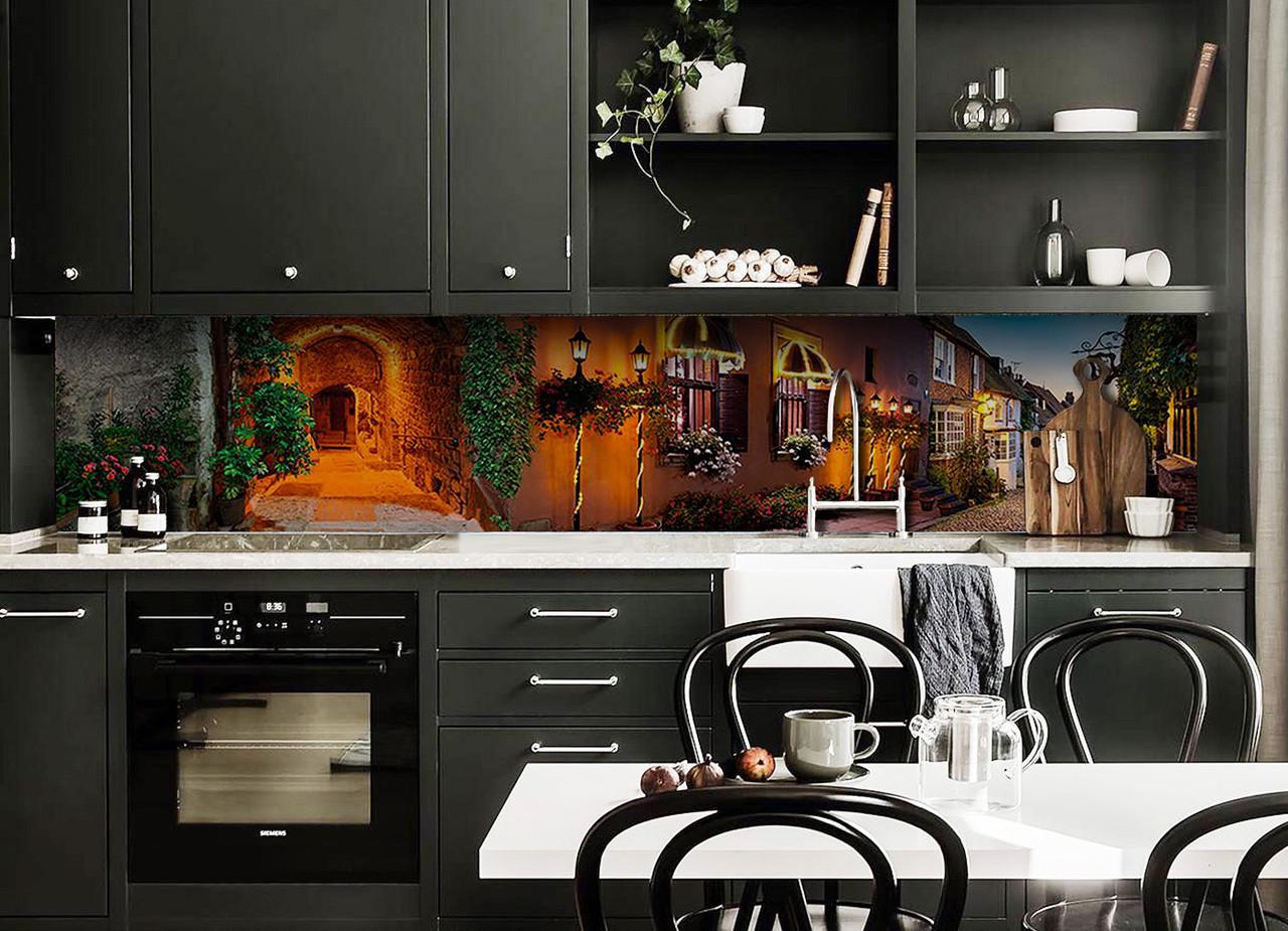 Кухонный фартук Вечер в Провансе ночной город из самоклеющейся виниловой пленки 60х250 см Коричневый