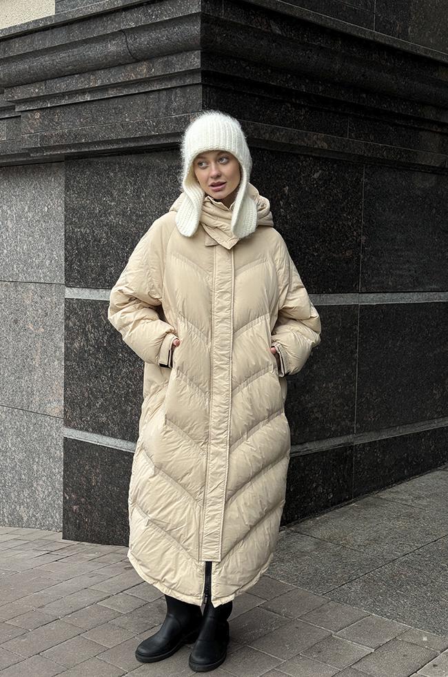 Куртка Lipar 0566 пуховая оверсайз с капюшоном р. 46 Кремовый (16897337)