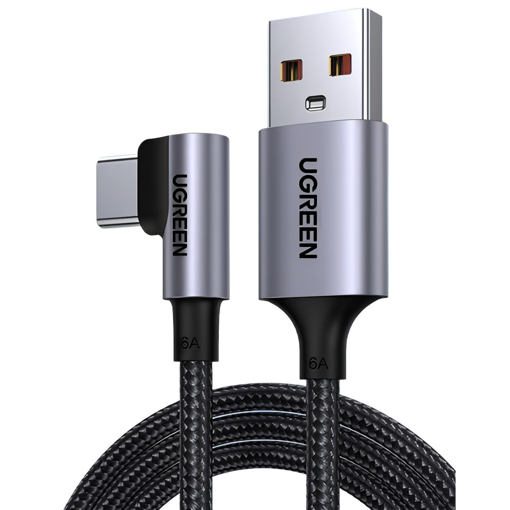 Кабель UGREEN USB-A to Angled USB-C Huawei SuperCharge Cable 2 м Dark Gray (60776)