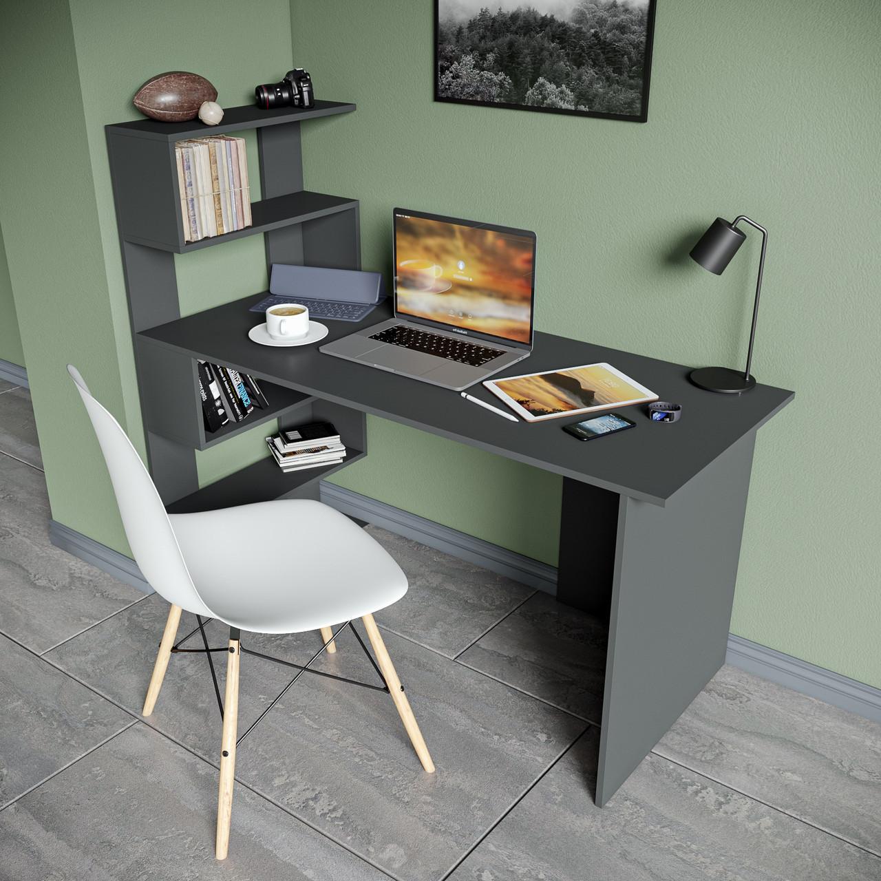 Письменный стол с полками 141,6x122,6x58,4 см Антрацит (ST-0024)