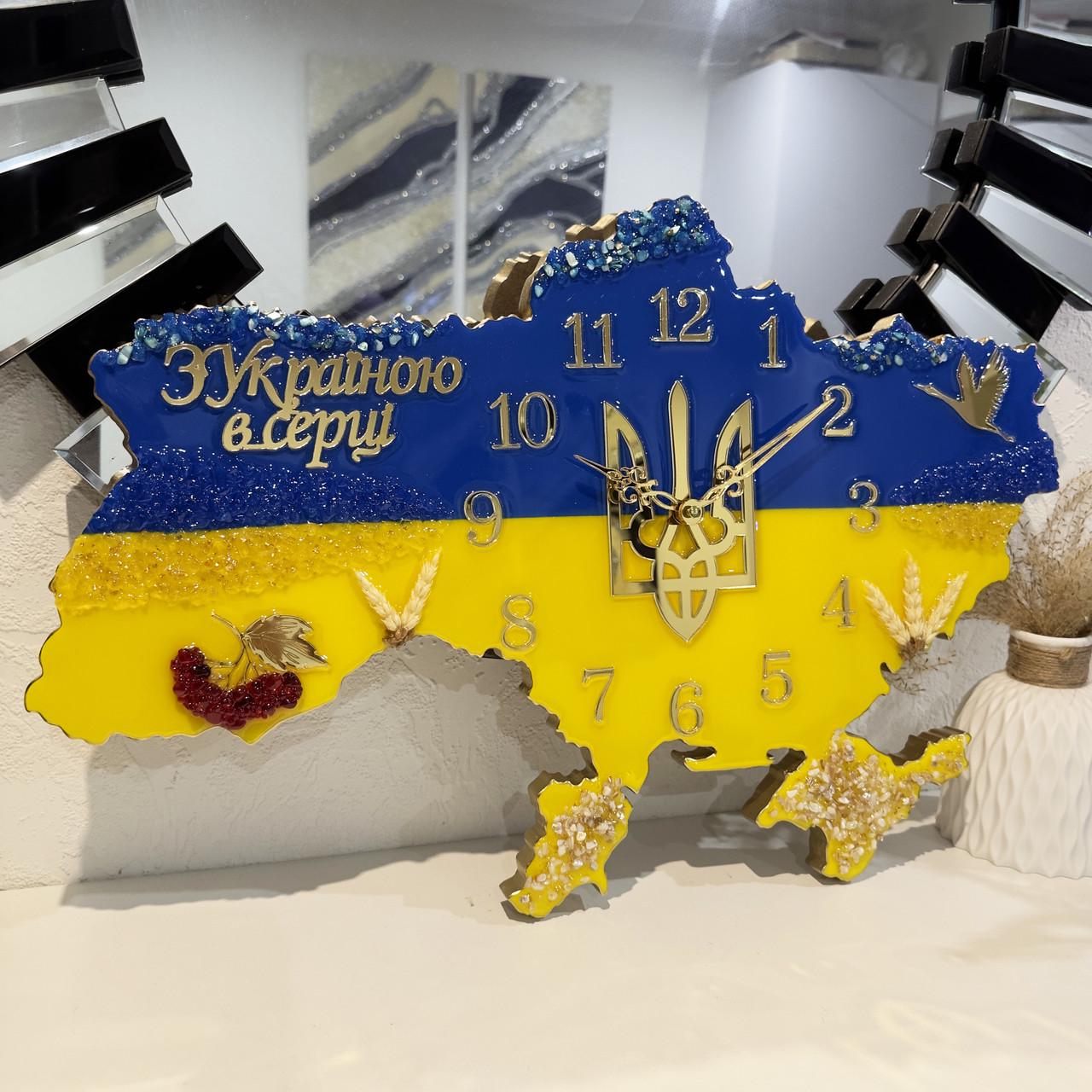 Годинник настінний з епоксидної смоли Карта України 60x40 см