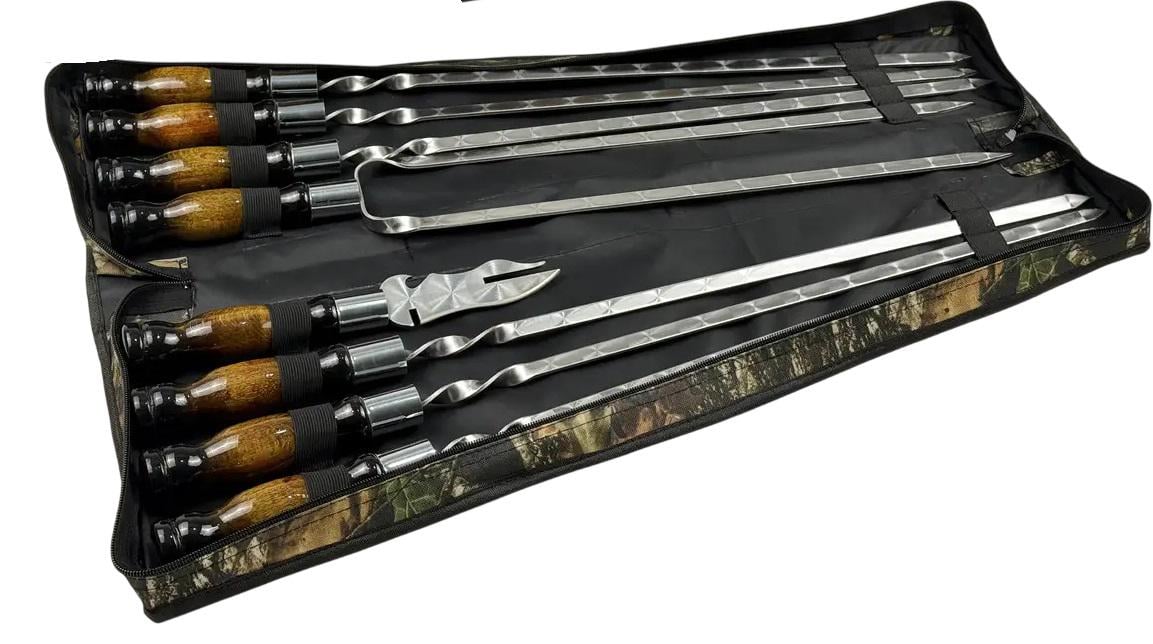 Набор шампуров с деревянной рукояткой GrillMaster Премиум NB-2285 двойной шампур и вилка нержавеющая сталь 3 мм 6 шт. (10-164-NB-2285)