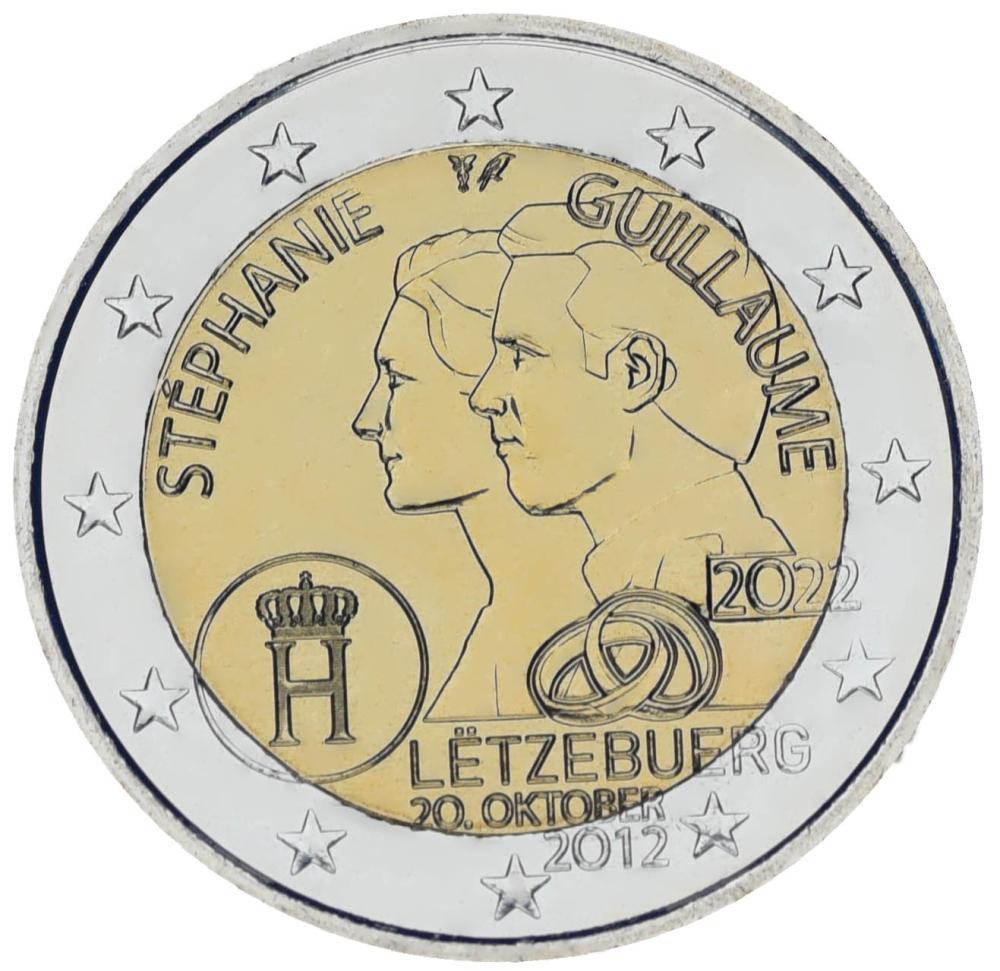 Коллекционная монета Люксембург 2 евро 2022 Биметалл UNC 10-летие свадьбы Герцога Гийома и Герцогини Стефании (М17187)