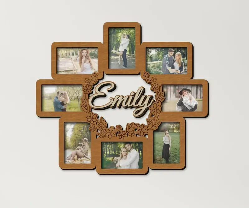 Рамки для фотоколлажа деревянные с цветами на 8 фото Светло-коричневый (flowers_name_collage-2) - фото 1 Рамки для фотоколлажа деревянные с цветами на 8 фото Светло-коричневый (flowers_name_collage-2) - фото 1