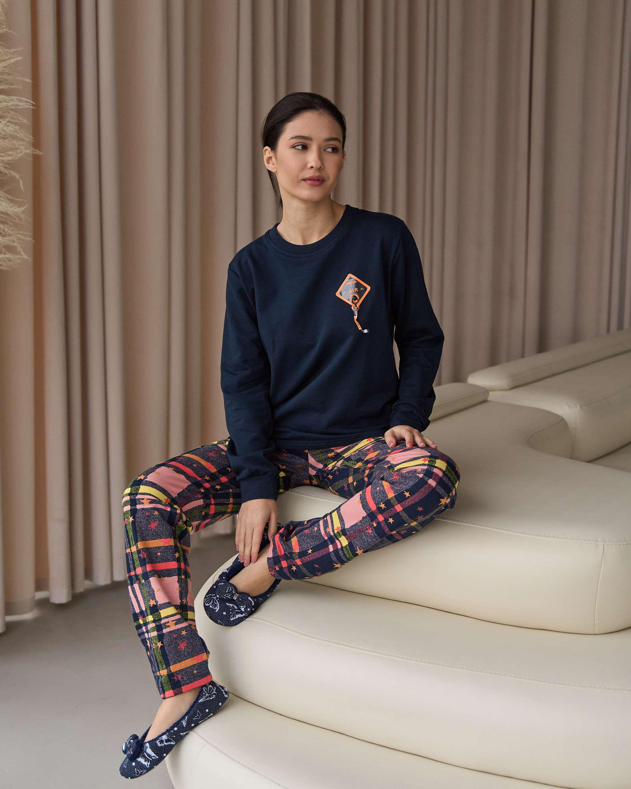 Костюм женский Клеточка байка S Темно-синий (88984) Костюм женский Клеточка байка S Темно-синий (88984)