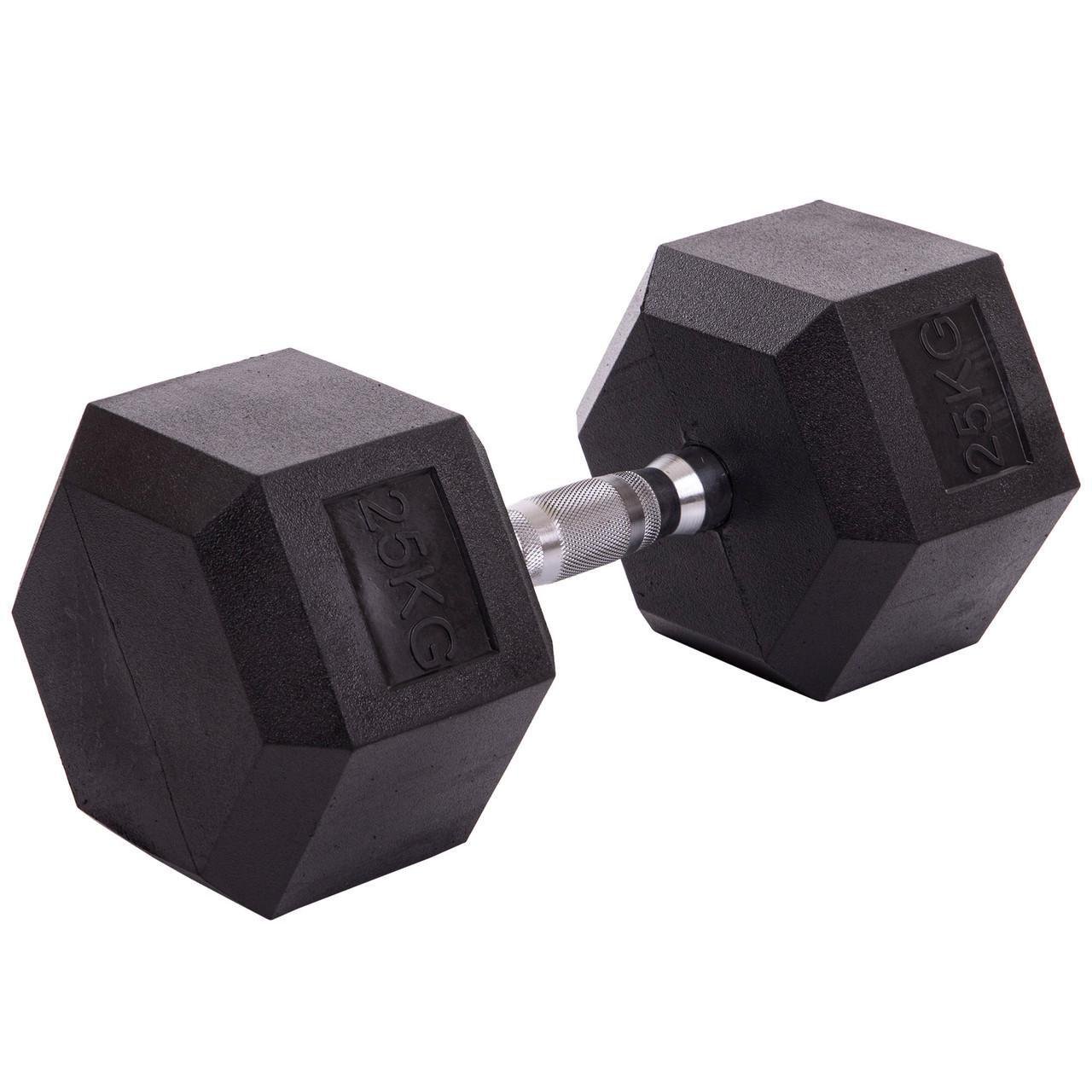 Гантель цільна шестигранна SP-Planeta SC-80075-25 гексагональна обгумована 25 кг Чорний (28853137)