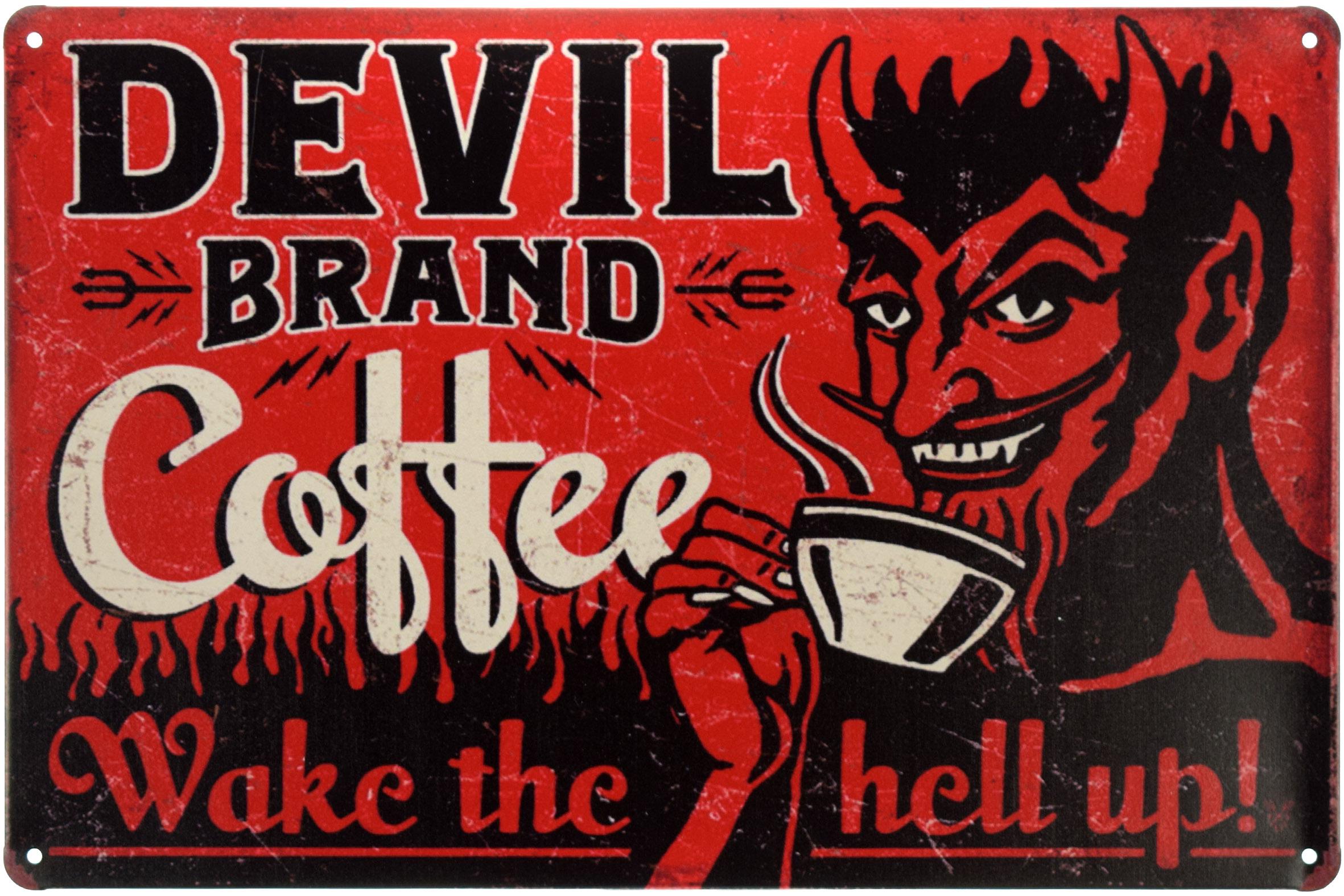 Табличка металлическая Дьявольский Бренд Кофе/Devil Brand Coffee 20x30 см