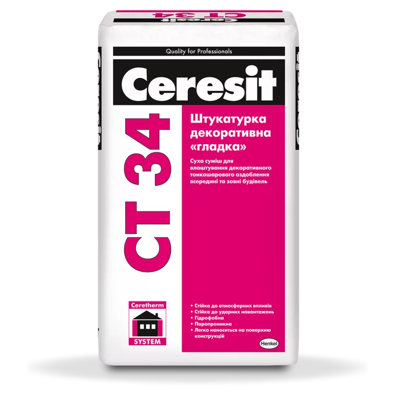 Штукатурка декоративная гладкая CERESIT CT 34 25 кг