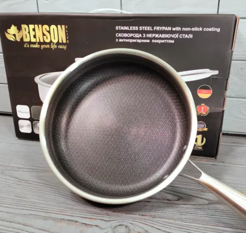 Cковорода глибока Benson із нержавіючої сталі 24 см (BN-586) - фото 4 Cковорода глибока Benson із нержавіючої сталі 24 см (BN-586) - фото 4