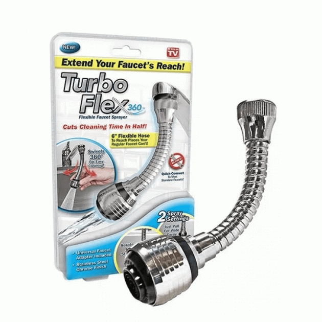 Гибкая насадка-аэратор для экономии воды Turbo Flex 360 с регулировкой опрыскивания из нержавеющей стали 14 см (opt-17673)