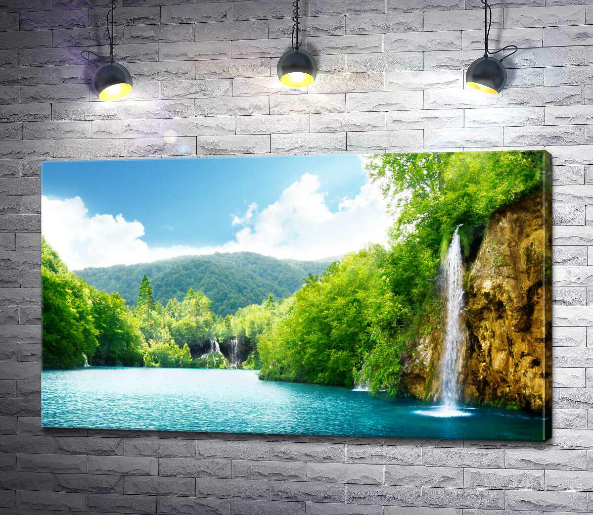 Картина ArtPoster Шумные потоки водопадов падают в тихое озеро 50x29 см Модуль №1 (002665)
