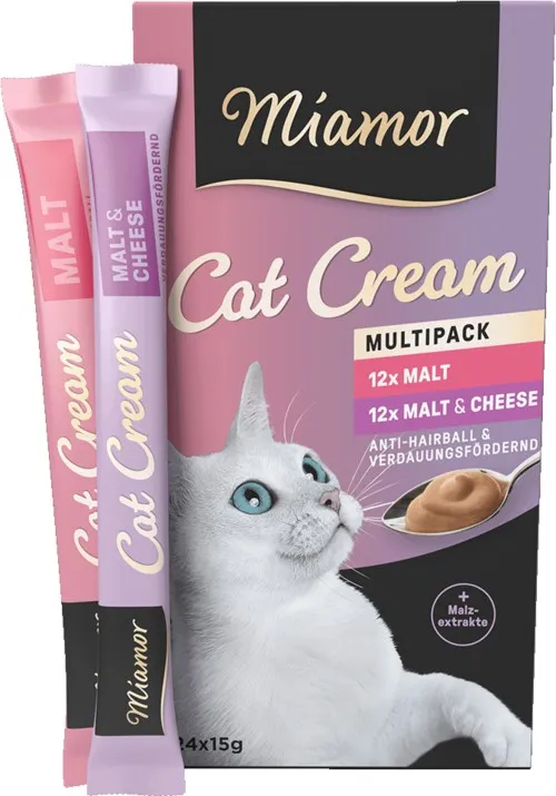 Сливочный крем лакомства для выведения шерсти Miamor Cat Cream Snack с сыром и солодом для кошек 15 г 24 шт