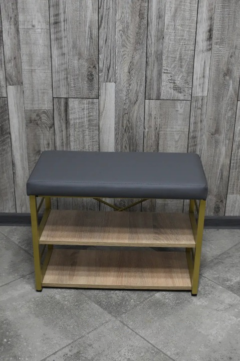Банкетка для взуття металева з м'яким сидінням 32х47х60 см Темно-сірий/Золотий (2588865900)