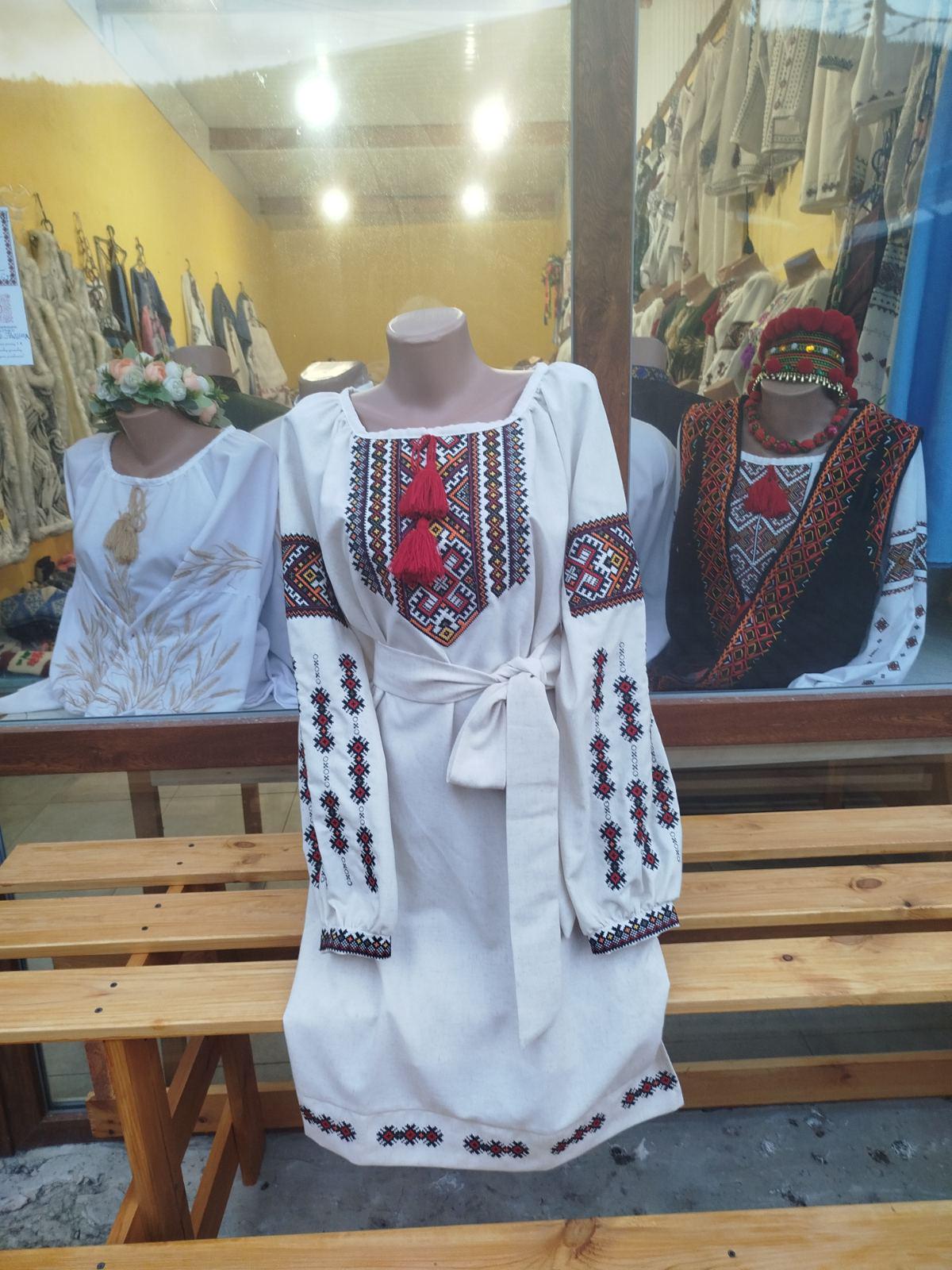 Сукня лляна Гуцульський узір 44 см Світло-бежевий