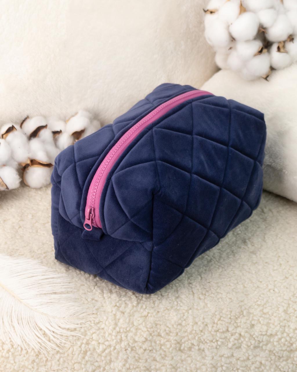 Косметичка велюровая Темно-синий