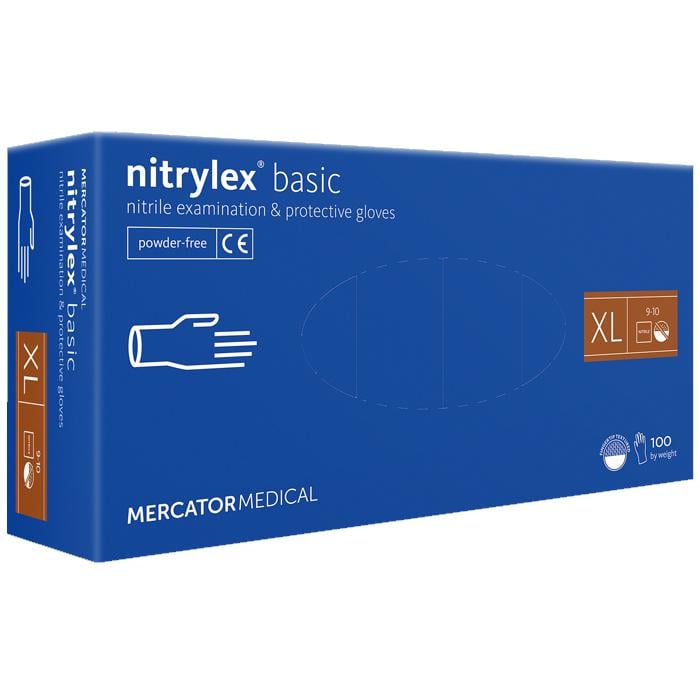 Рукавички нітрилові Mercator Nitrylex Basic неопудрені XL 100 шт. Blue